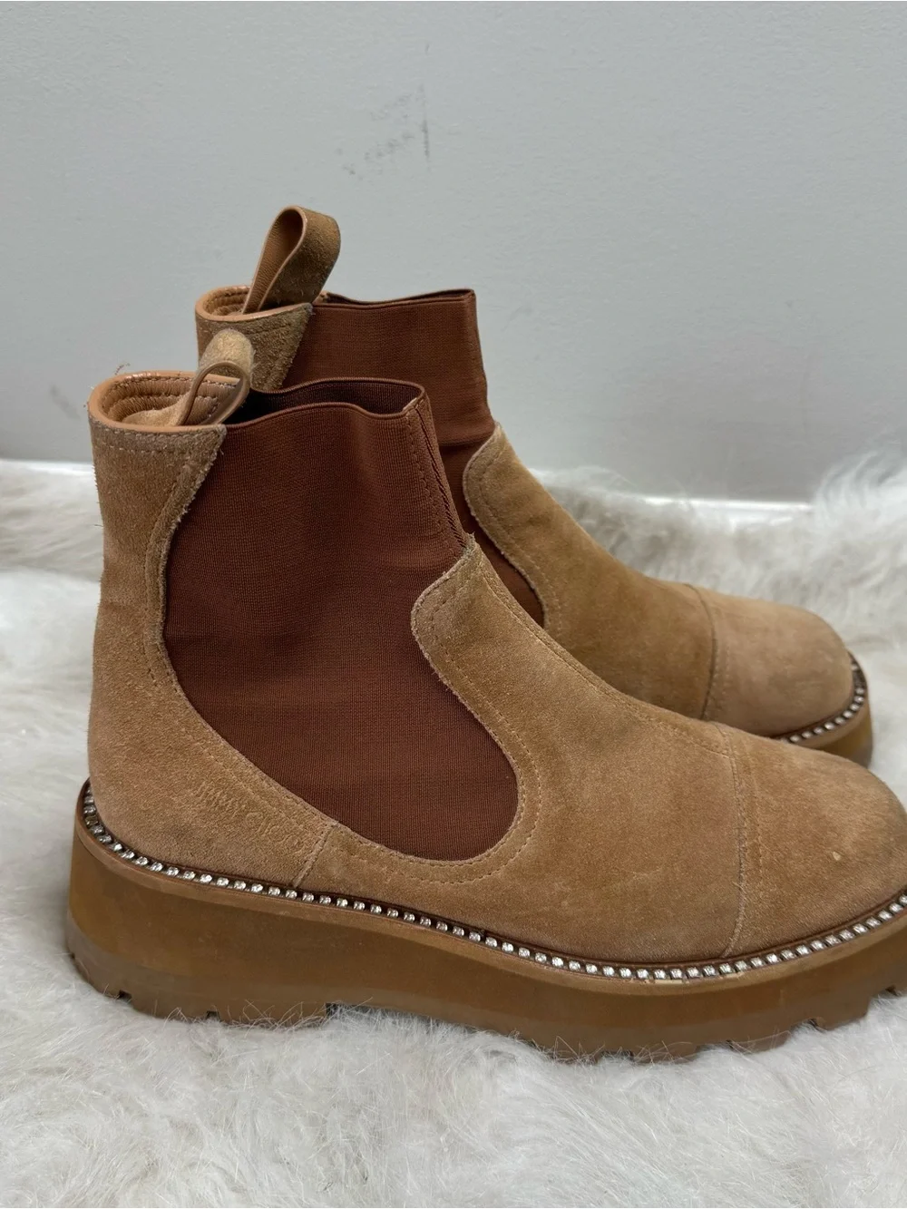 Jimmy Choo Clayton Embellished Suede Combat Lug Sole Boots 38.5